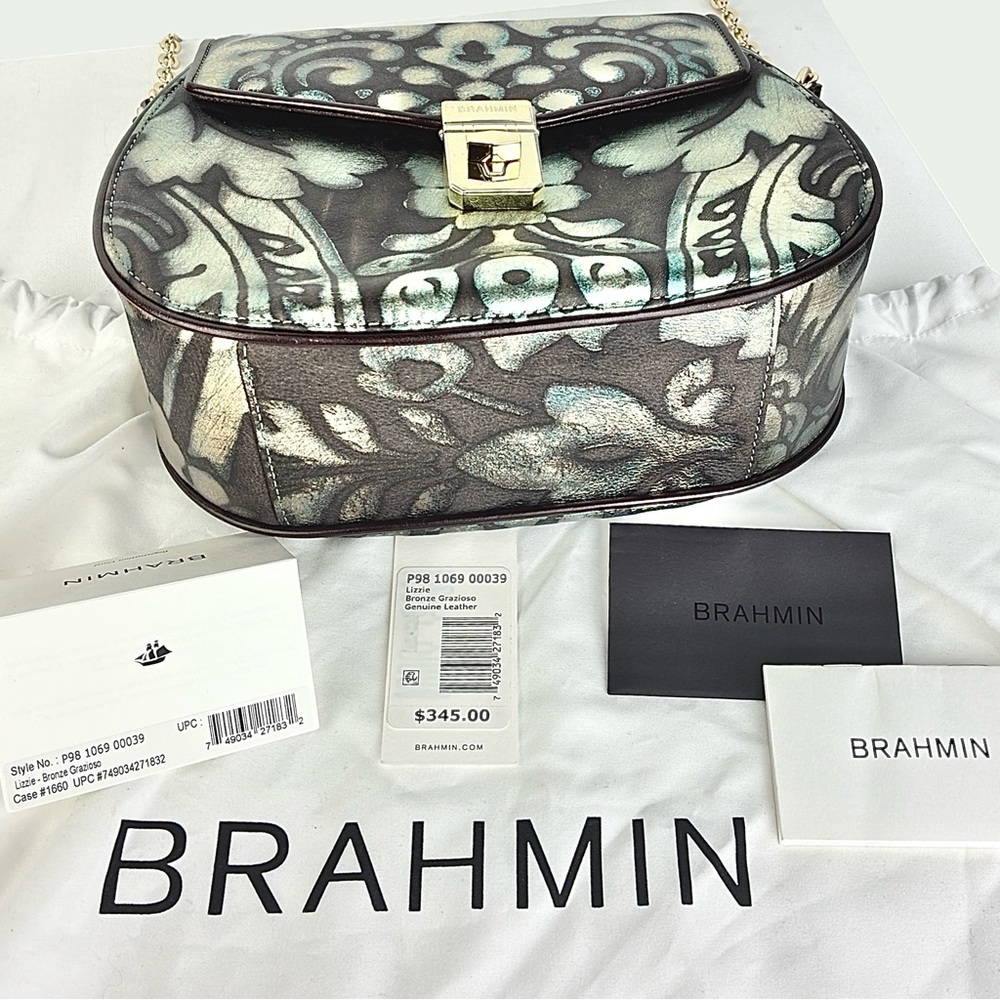 New Authentic Brahmin Lizzie Bronze Grazioso Crossbody Genuine Leather Bag - Picture 9 of 10